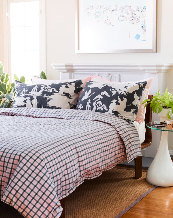 Pink & Charcoal Gingham Sheet Set
