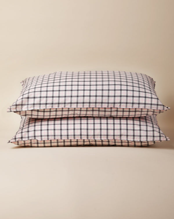 Pink & Charcoal Gingham Pillowcase Set